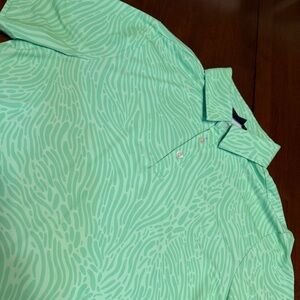 Sunday Swagger Polo Shirt Mens L Green Tropical Golf Performance Stretch AOP